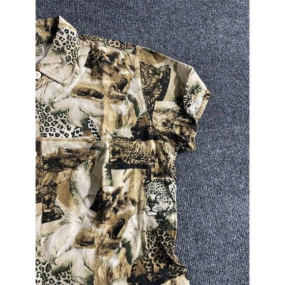 Vintage Liz Claiborne Blouse Women's XL Jungle Safari Print Short Sleeve - Picture 4 of 12
